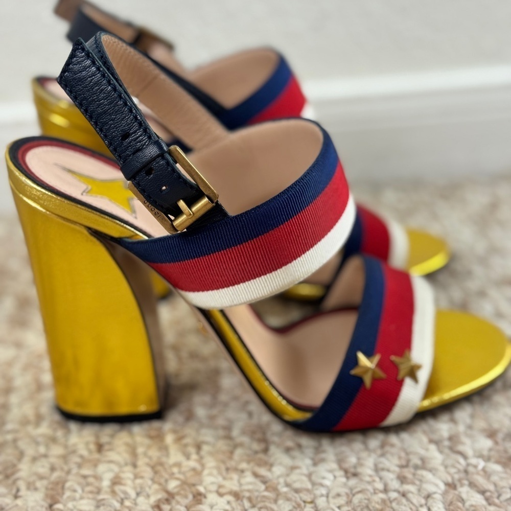 Gucci SYLVIE WEB Grosgrain Aline High Heel Sandals Size 36 1/2 - Picture 3 of 8